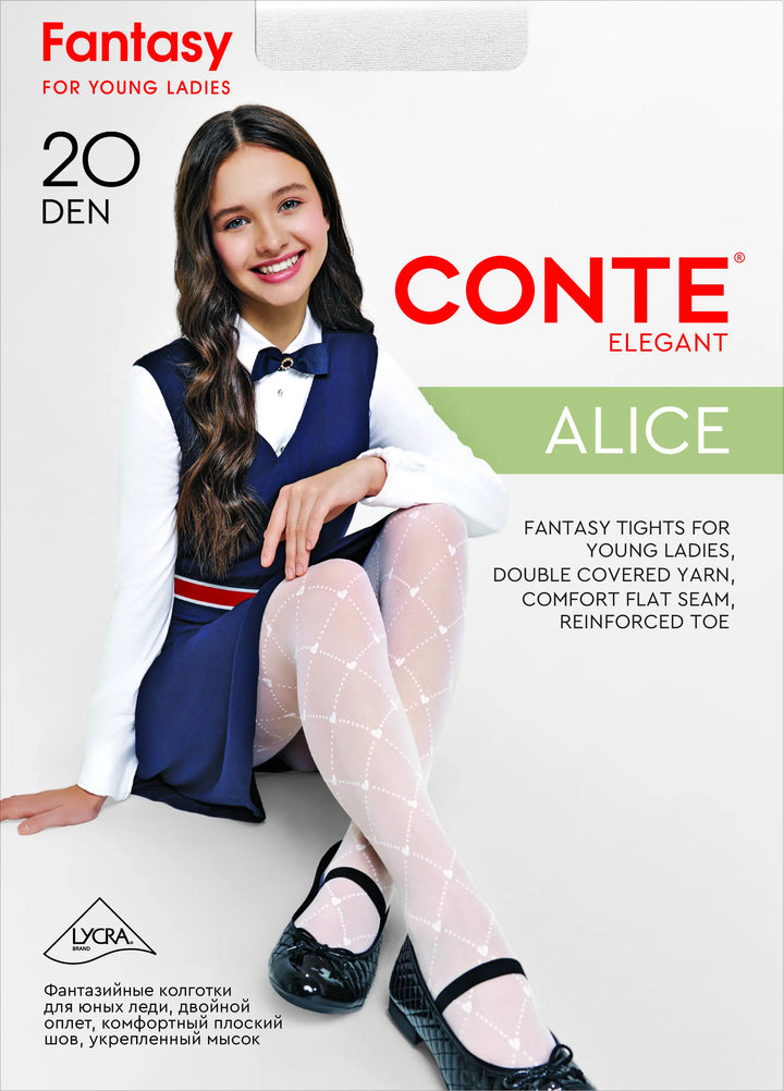 Model wearing Conte tights with product details on a white background #color_nero-black