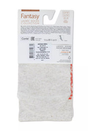 Packaged gray socks with a label on a white background