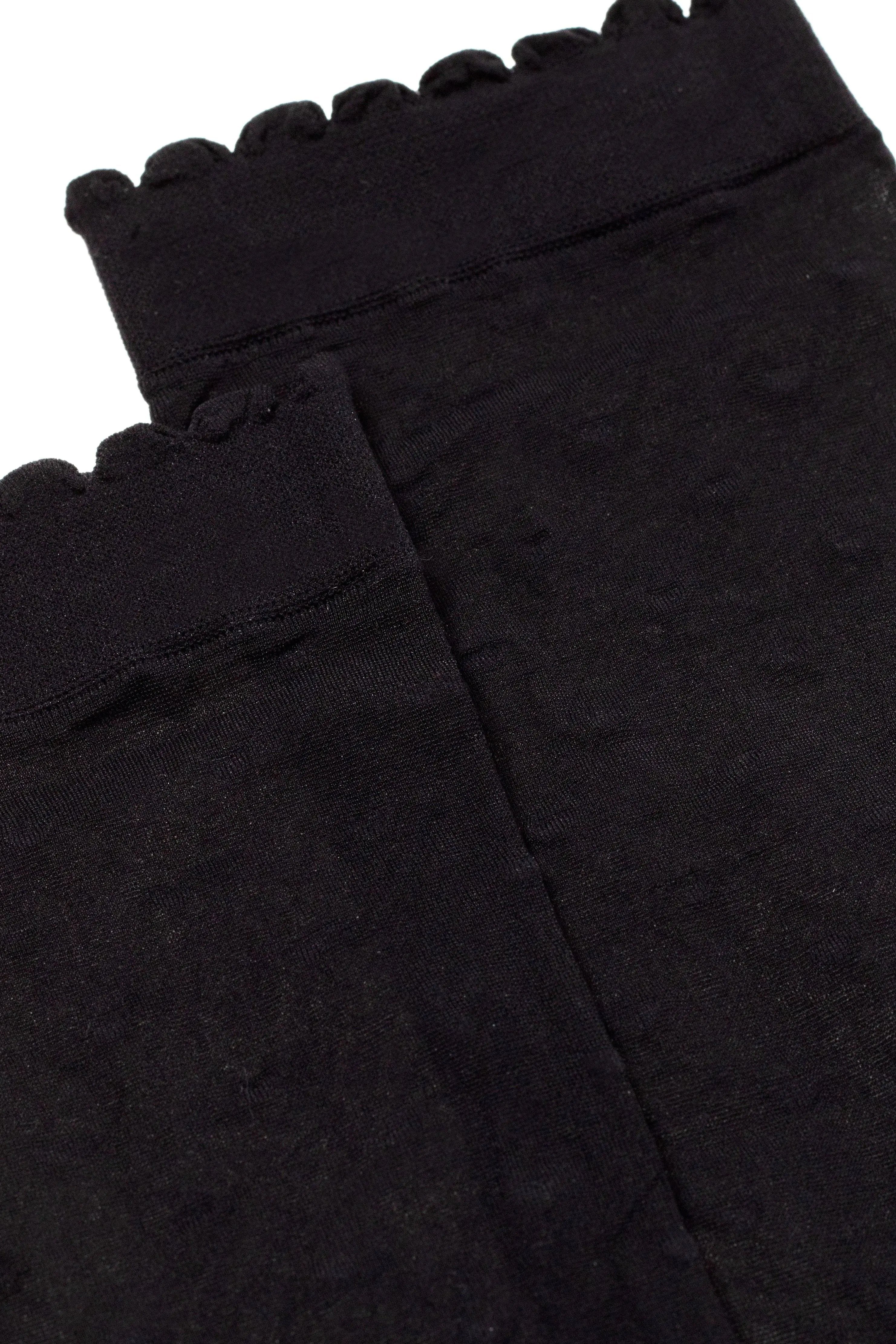 Close-up of black fabric with scalloped edge on a white background #color_nero-black