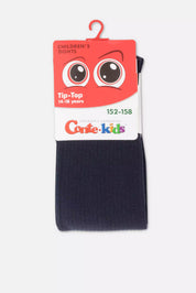 Navy blue tights with a red and white packaging label on a white background #color_dark-blue