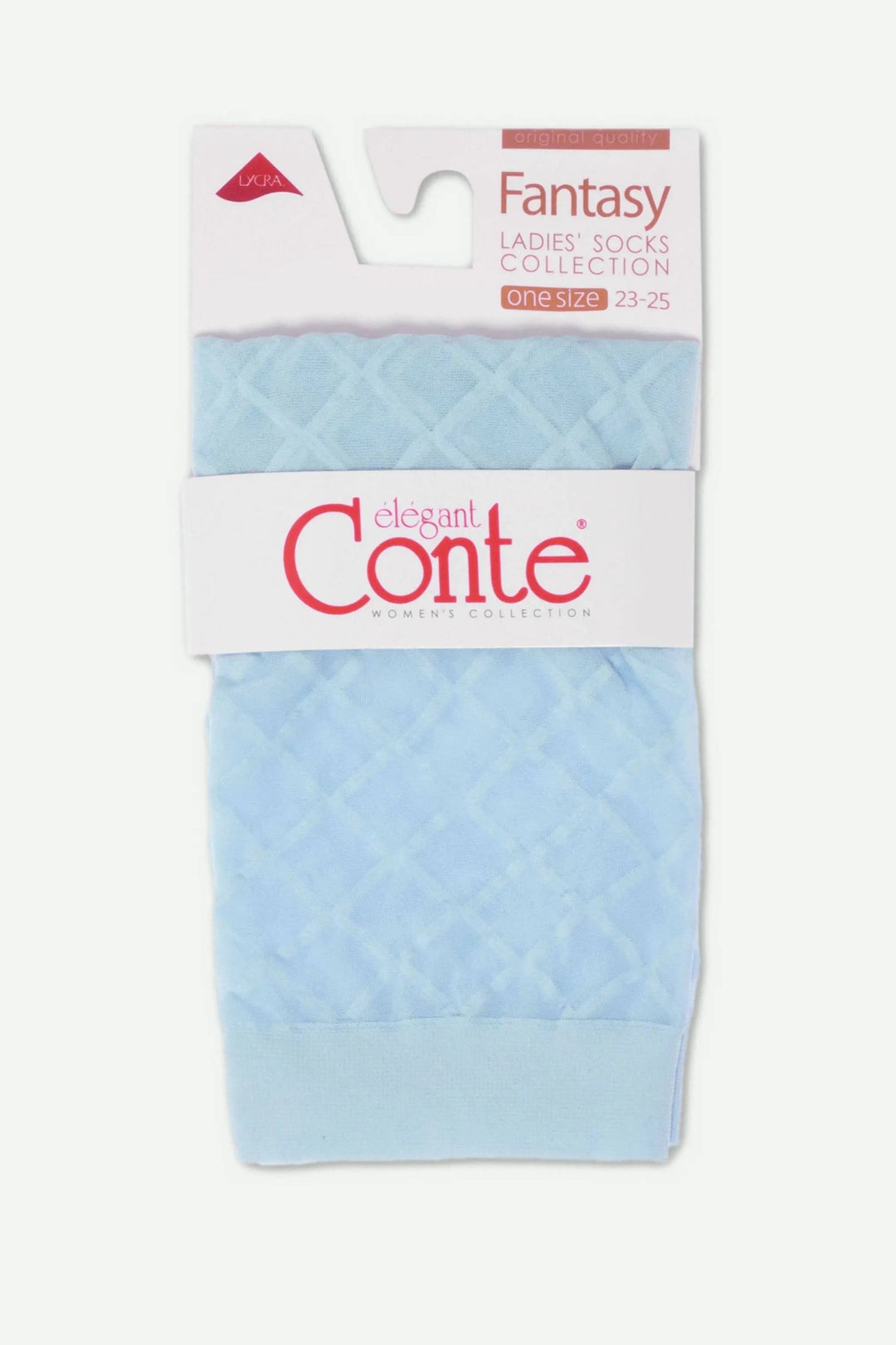 Light blue socks in packaging with 'Elegant Conte' branding on a white background #color_light-blue