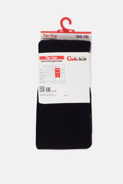 Black socks on a hanger with visible branding and size label.