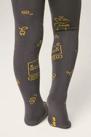 Gray tights with yellow robot pattern on a white background #color_dark-gray
