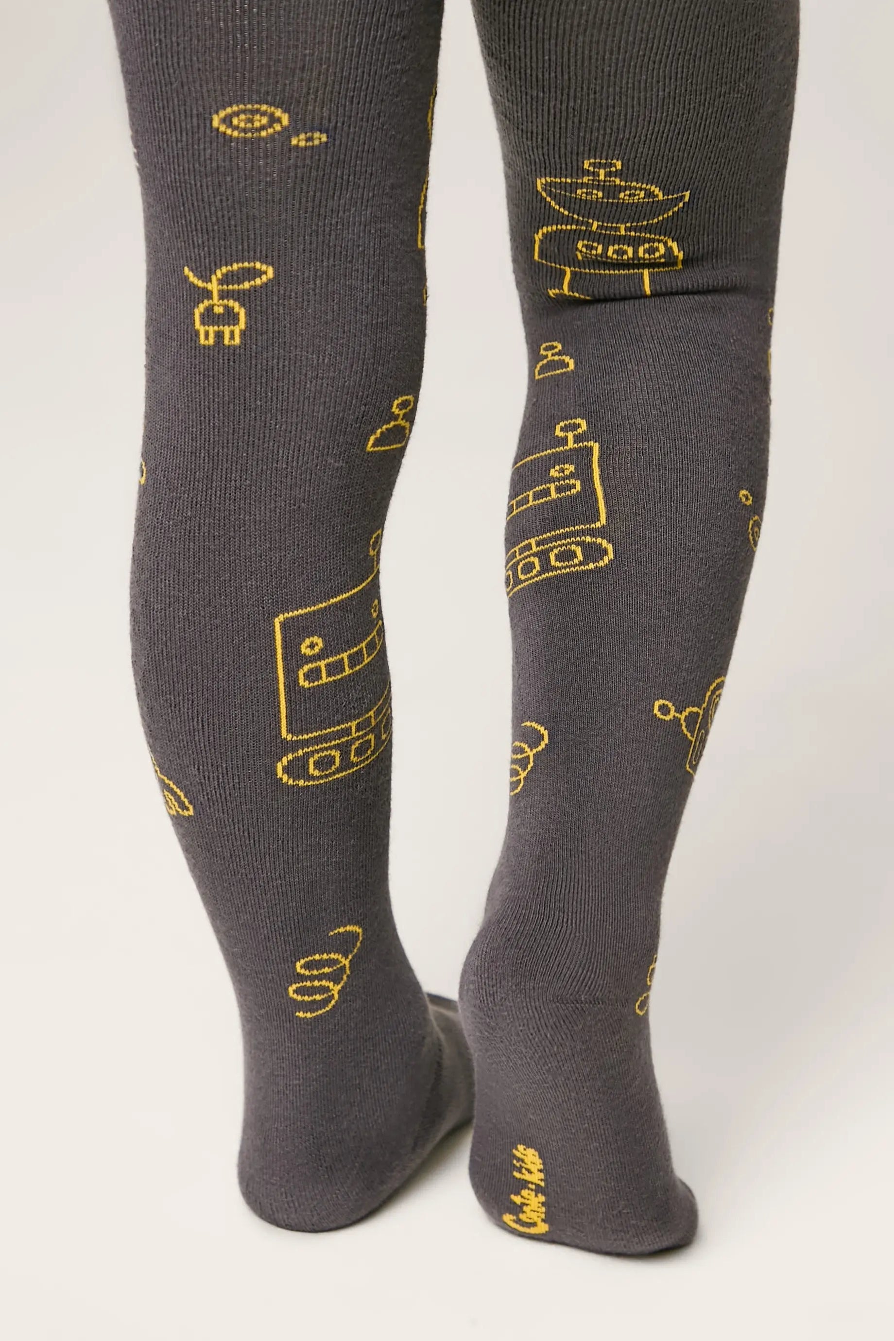 Gray tights with yellow robot pattern on a white background #color_dark-gray