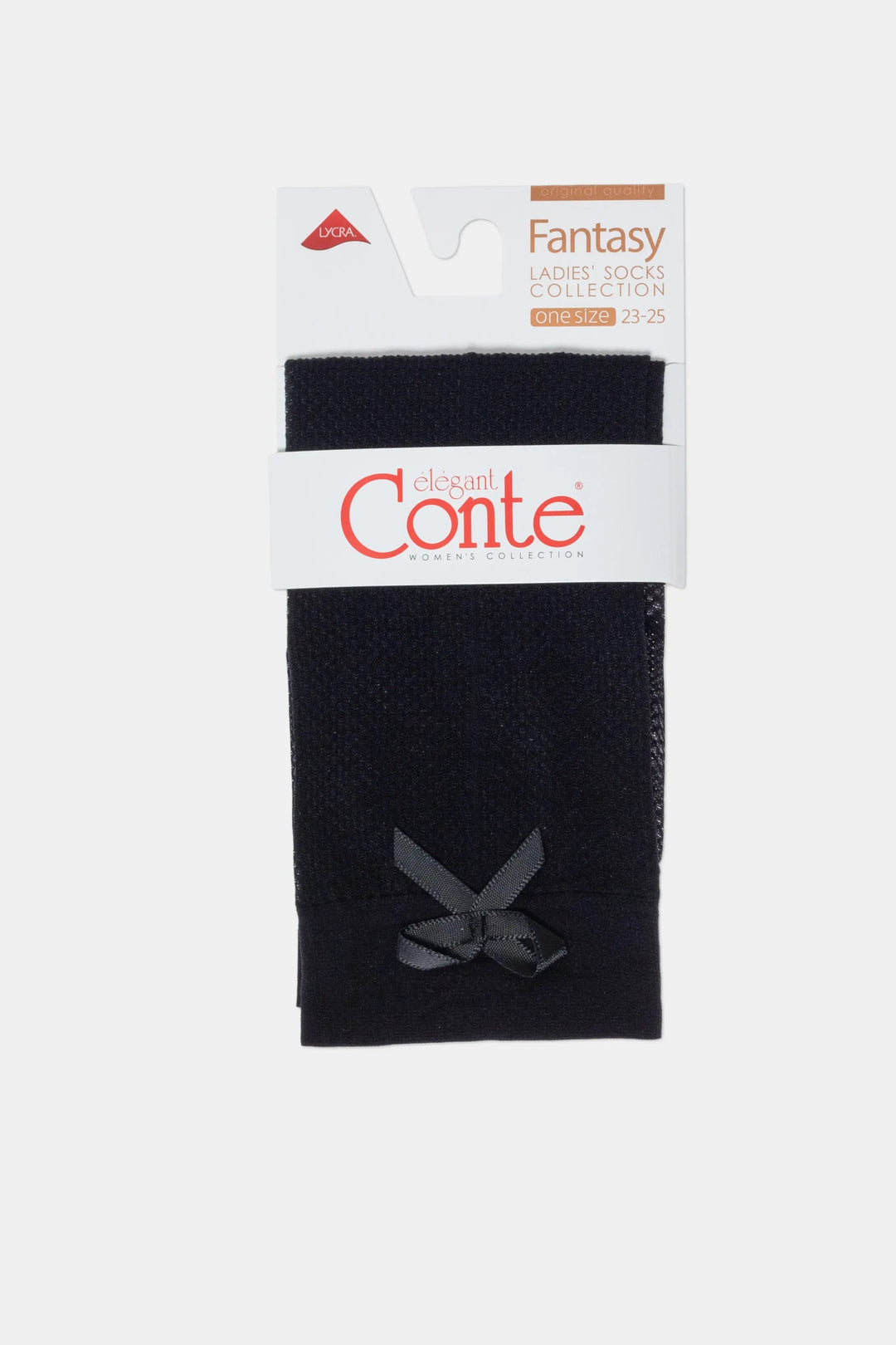 Black socks with a white label featuring 'Conte' branding on a white background #color_nero-black