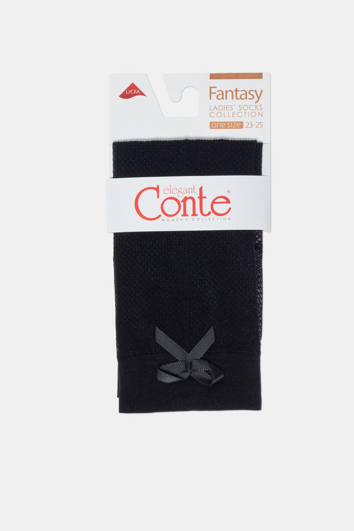 Black socks with a white label featuring 'Conte' branding on a white background #color_nero-black
