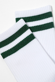 White socks with green stripes on a white background #color_green