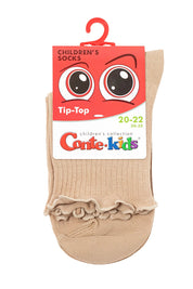 Beige children's socks with a visible brand label on a white background #color_beige