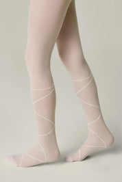 Sheer pink tights with white geometric patterns on a neutral background #color_bianco