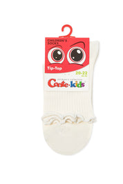 White children's socks with ruffles on a white background, featuring a 'Tip-Top' brand label. #color_milky