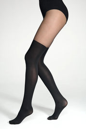 Black tights worn by a person on a white background #color_nero-black