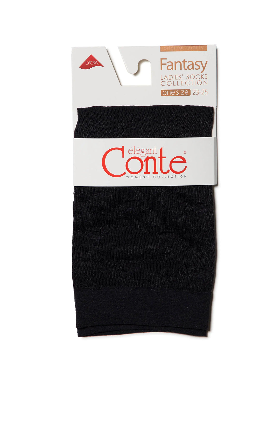 Black sock in packaging with 'Elegant Conte' branding on a white background #color_nero-black