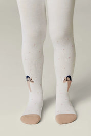 White tights with black ballet dancer design socks on a neutral background #color_milky