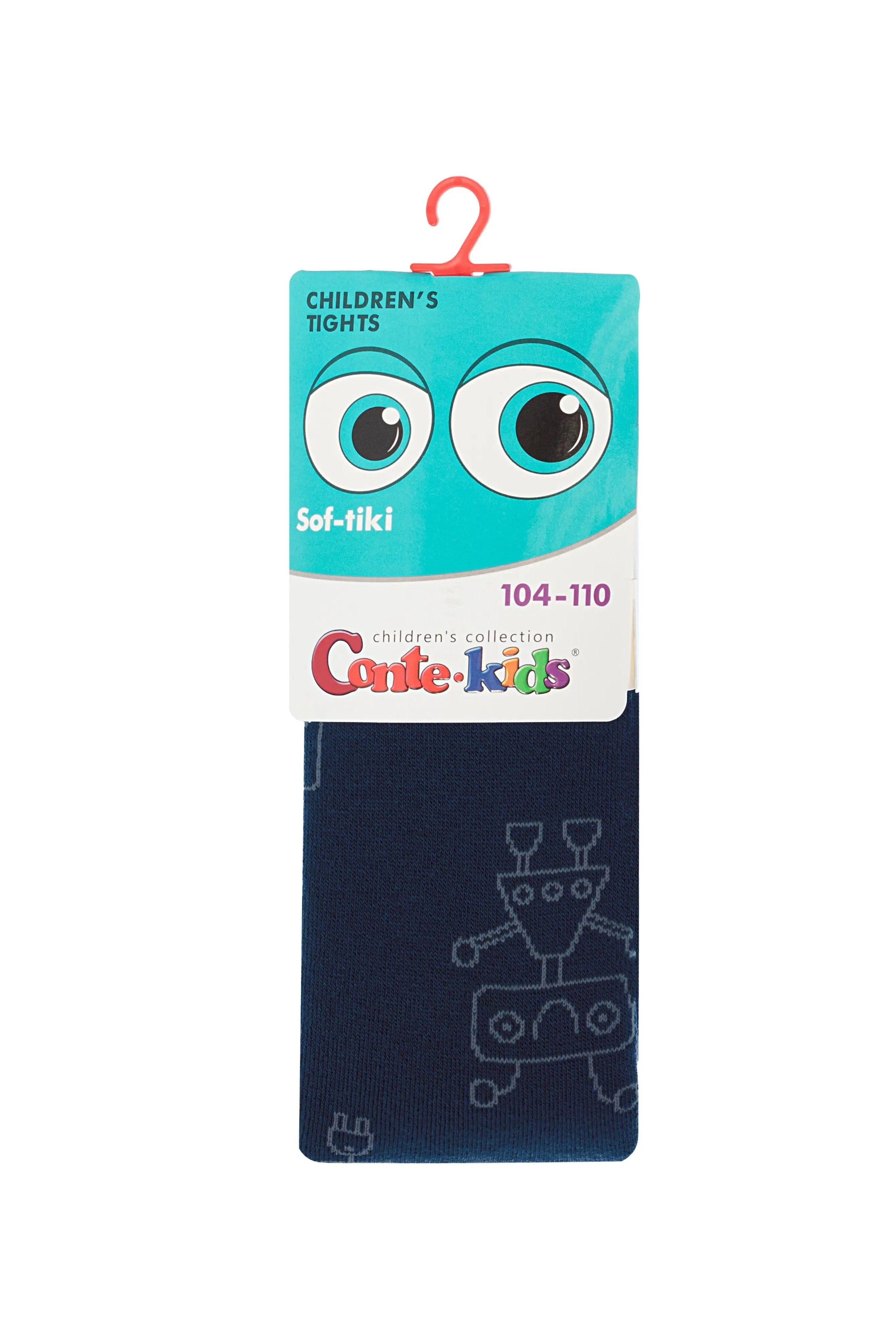 Children's socks with a blue packaging label featuring cartoon eyes on a white background #color_dark-blue