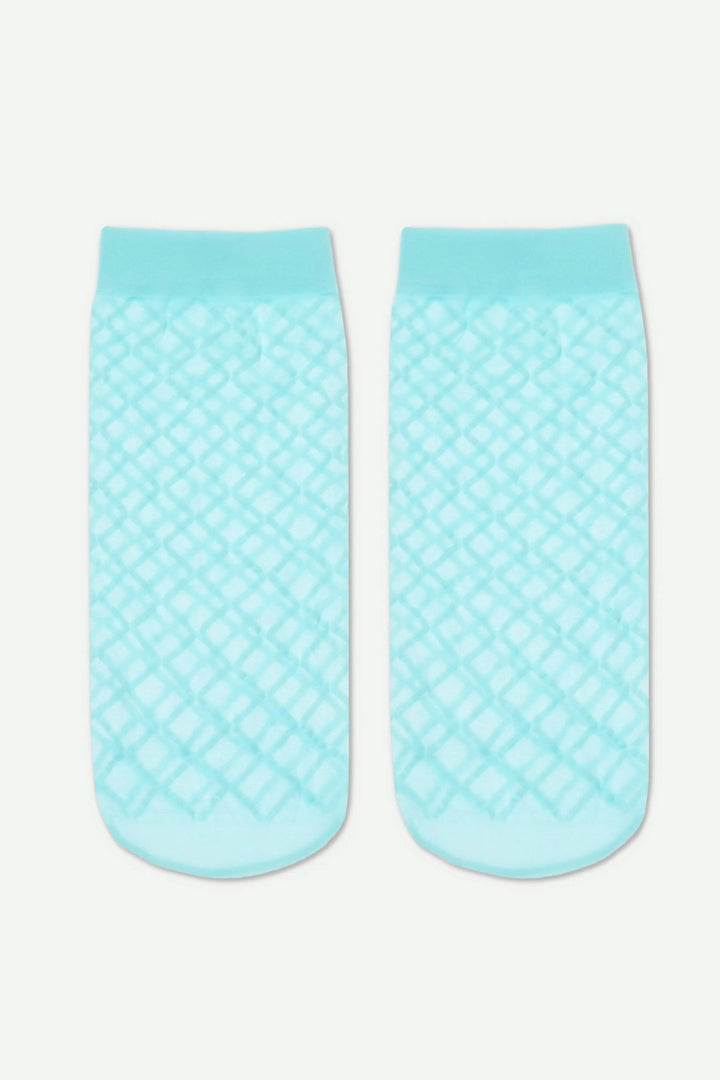 Pair of light blue textured socks on a white background #color_turquoise