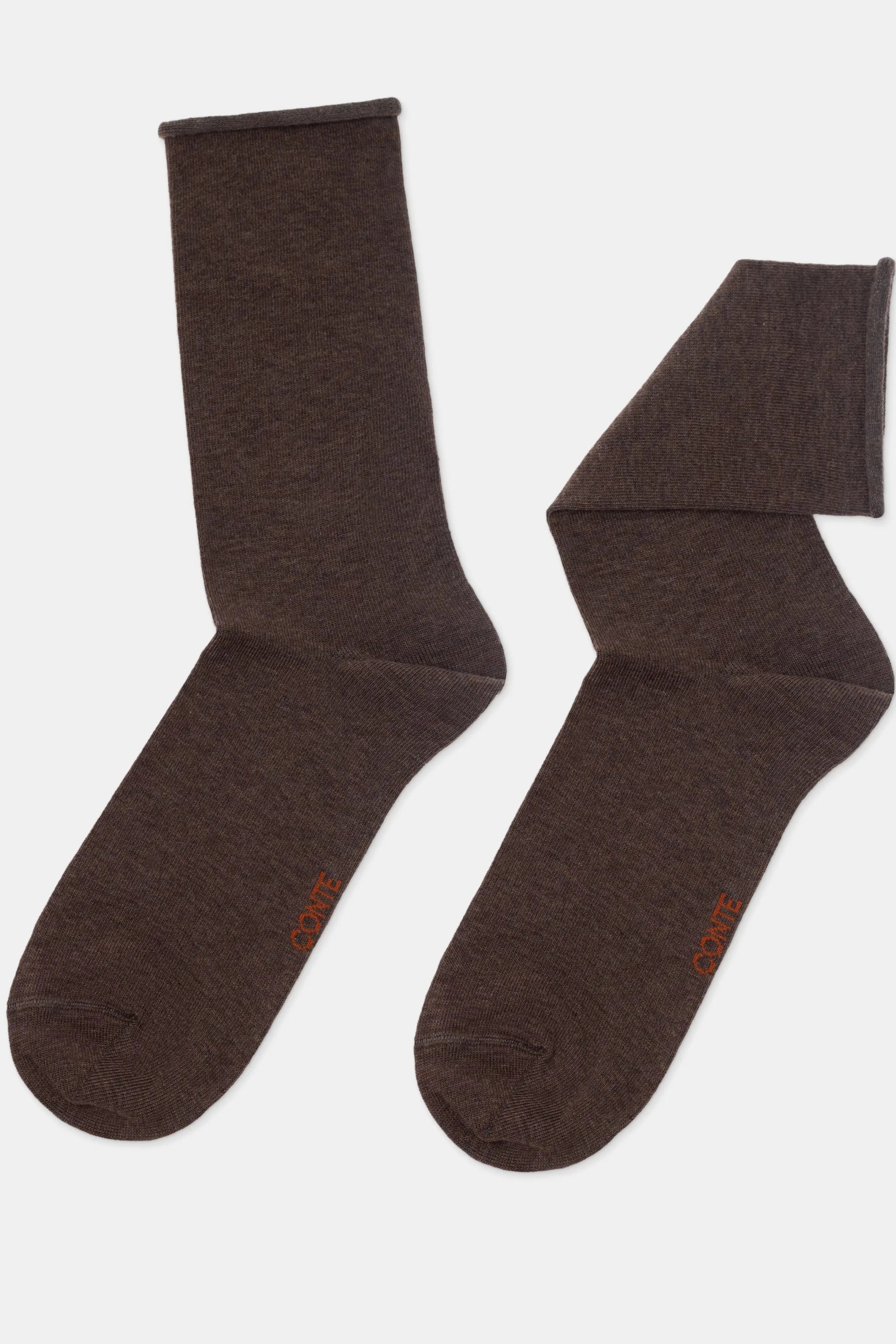 Pair of brown socks on a light gray background #color_brown