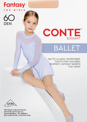 Advertisement for Conte Ballet tights featuring a girl in a light blue dress. #color_pink-ballet
