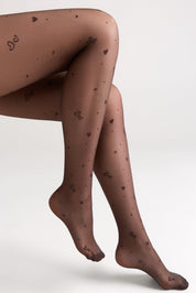 Brown tights with heart patterns on a white background