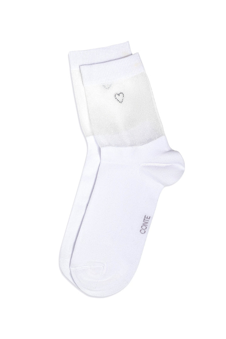 White socks with a small heart design on a white background #color_white