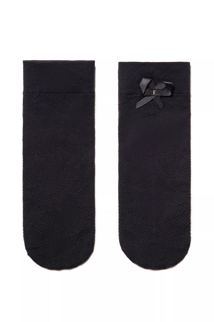 Pair of black socks with a small logo on a white background #color_nero-black