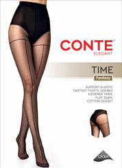Black tights worn by a model on a white background with Conte branding.