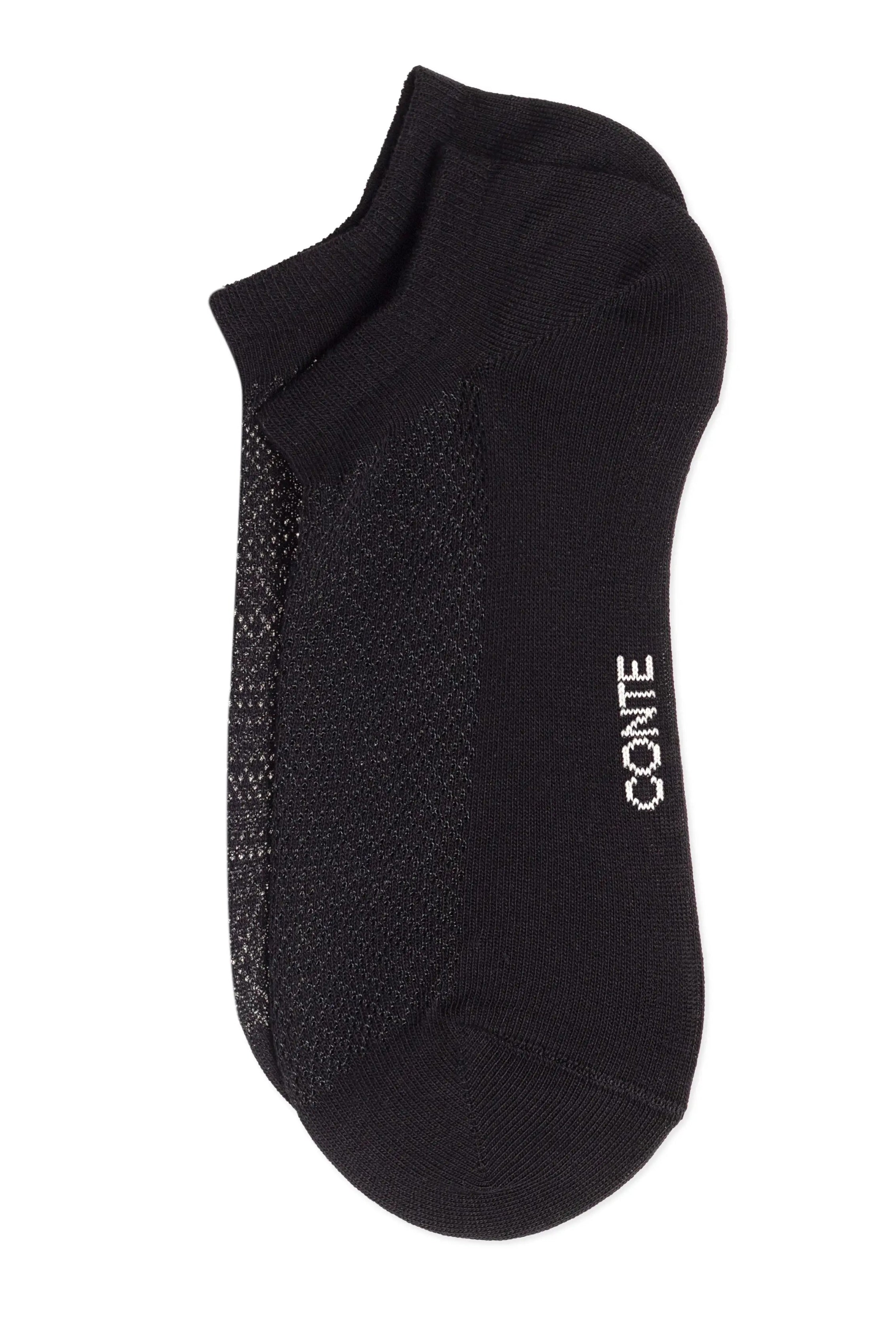 Black ankle sock with 'Conte' branding on a white background #color_black