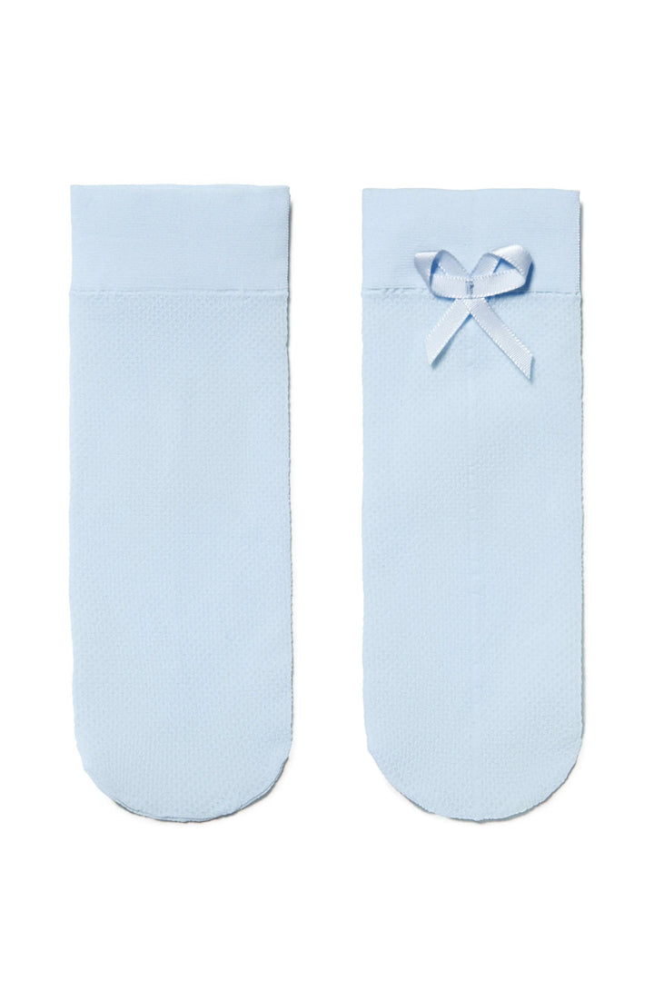 Pair of light blue socks with a bow on a white background #color_light-blue
