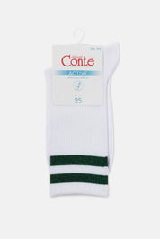 White sock with green stripes and Conte branding on a white background #color_green