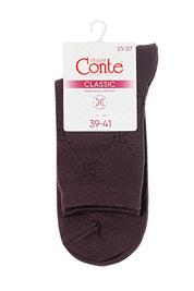 Brown sock with a 'Conte' label on a white background #color_chocolate