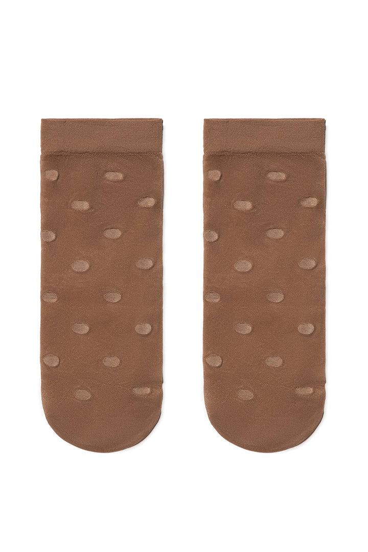 Pair of brown socks with subtle pattern on a white background #color_bronz-tan