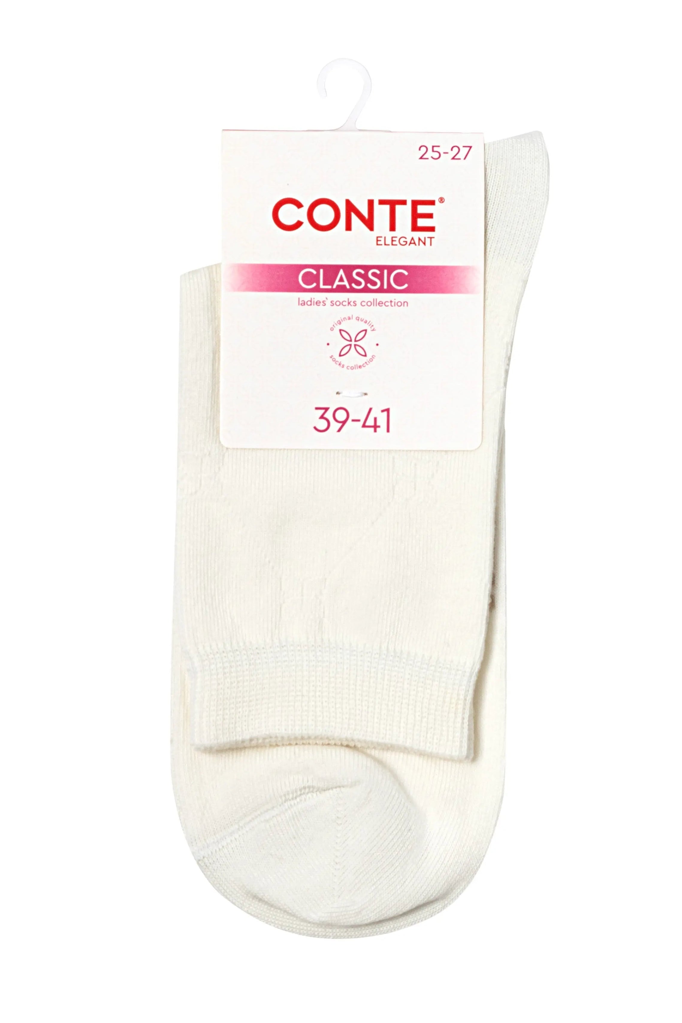 White ankle sock with Conte branding on a white background #color_milky