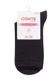 Dark gray sock with Conte label on a white background #color_black