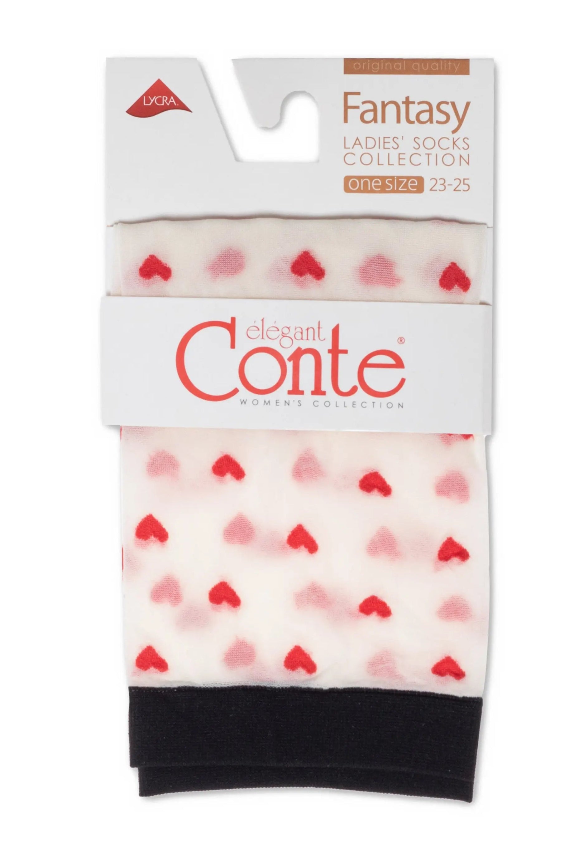Packaged Conte fantasy lace socks with heart pattern on a white background #color_panna