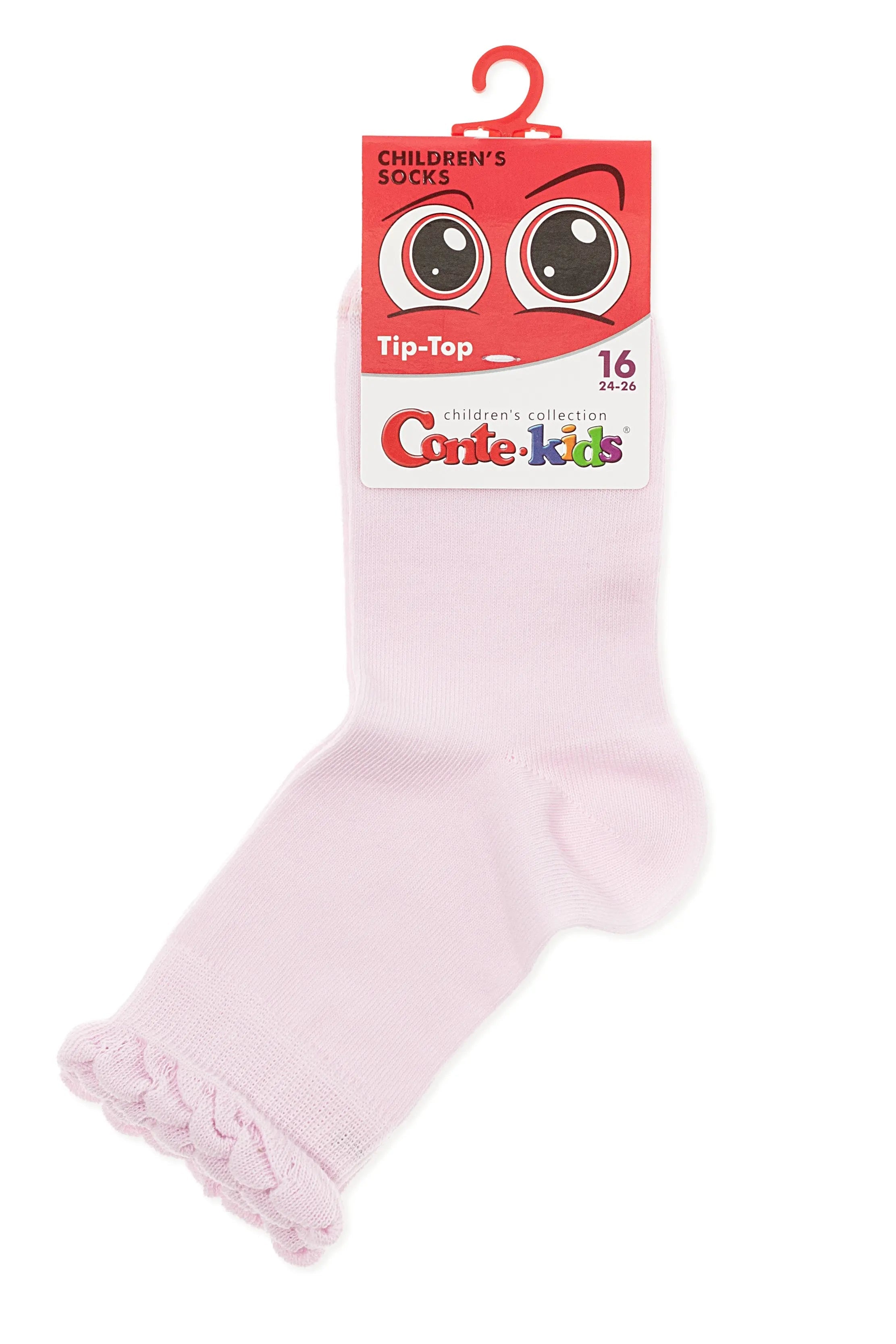 Pink children's socks on a white background with a visible brand label. #color_light-pink