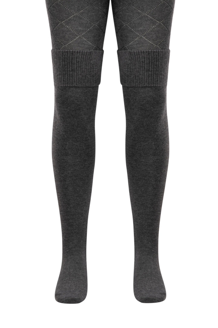 Gray tights with patterned cuffs on a white background #color_dark-gray