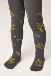 Gray tights with yellow robot patterns on a white background #color_dark-gray
