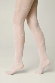 Sheer pink tights with white floral patterns on a neutral background #color_bianco