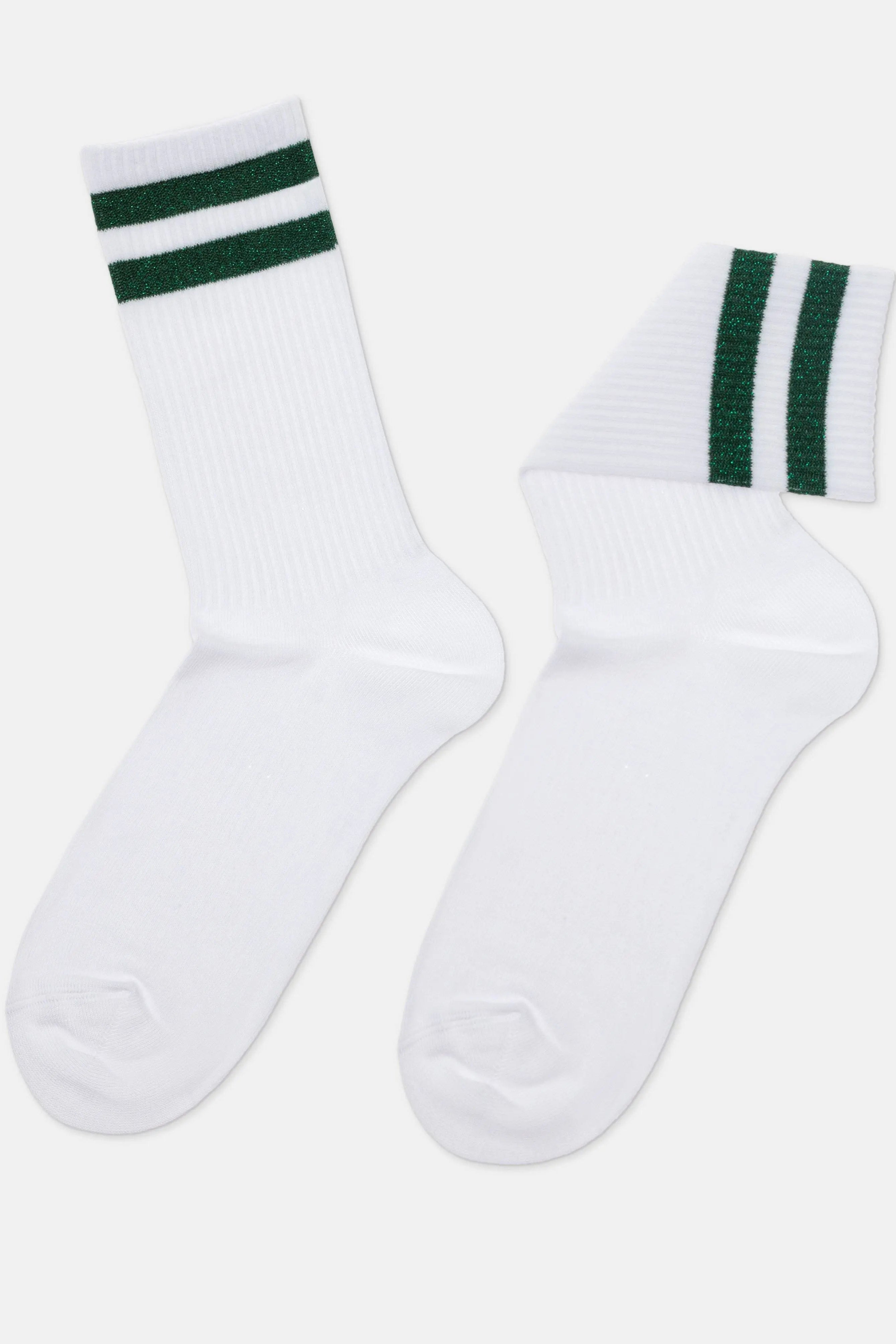 White socks with green stripes on a white background #color_green