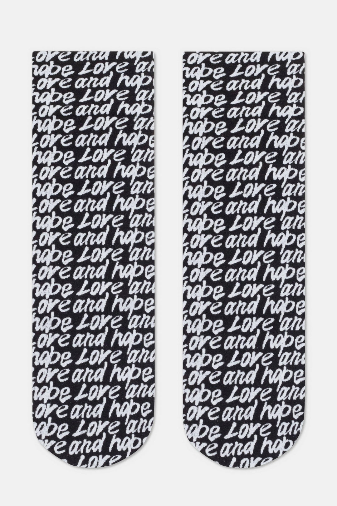 Black socks with 'love and hope' text on a white background #color_nero-bianco
