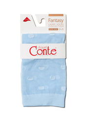 Packaged light blue socks with white patterns on a white background, featuring the brand 'elegant Conte'. #color_light-blue