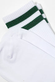 White socks with green stripes on a white background #color_green