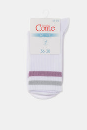 White sock with colorful stripes on a white background, featuring the brand 'Conte'. #color_light-gray