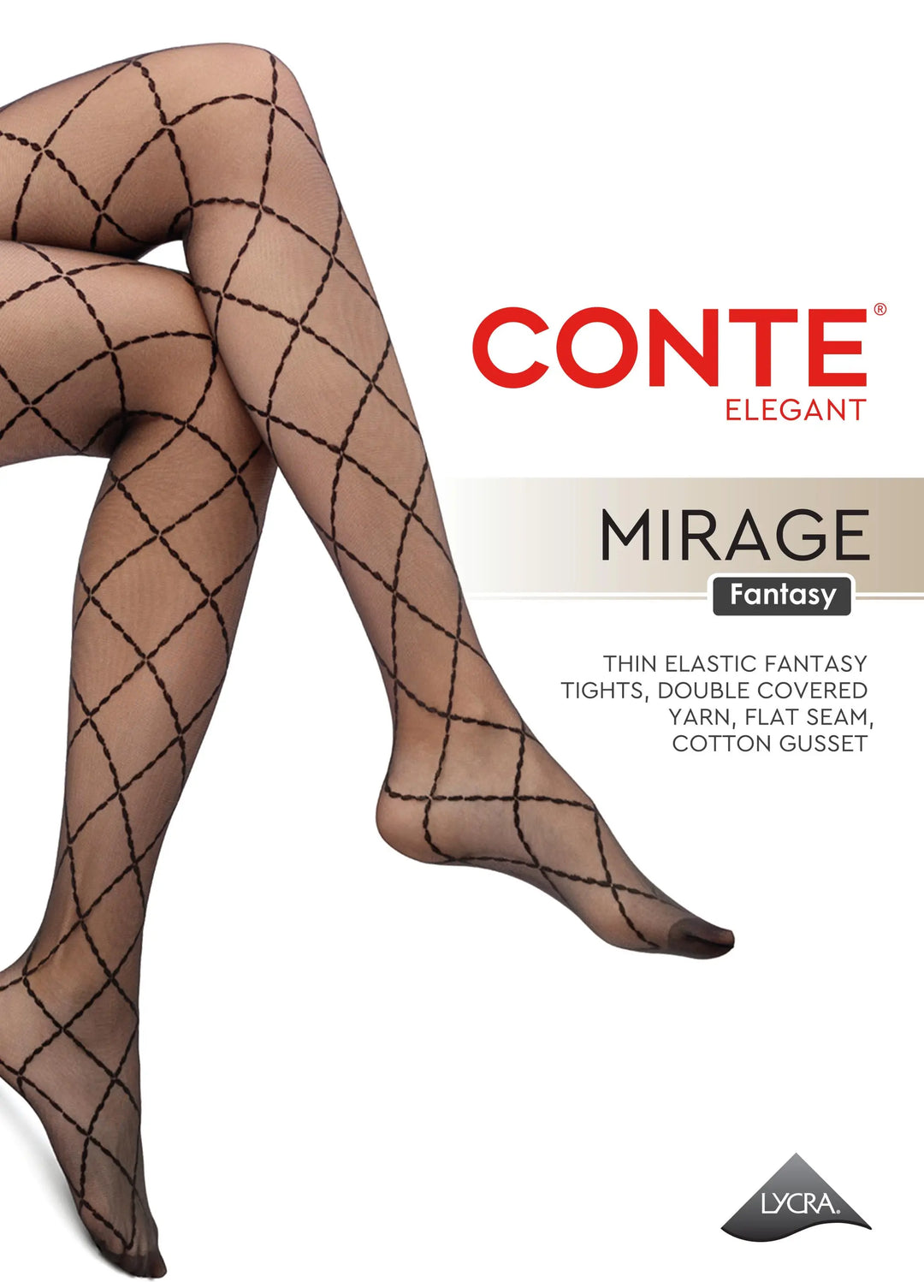 Pair of Conte Mirage Fantasy tights with grid pattern on a white background