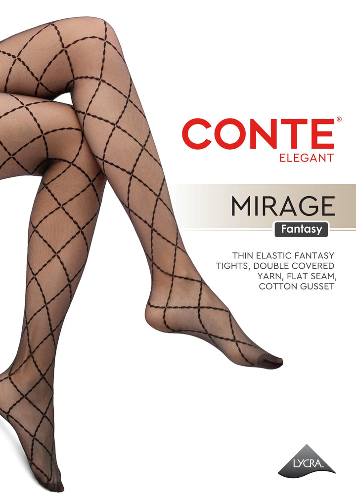 Pair of Conte Mirage Fantasy tights with grid pattern on a white background