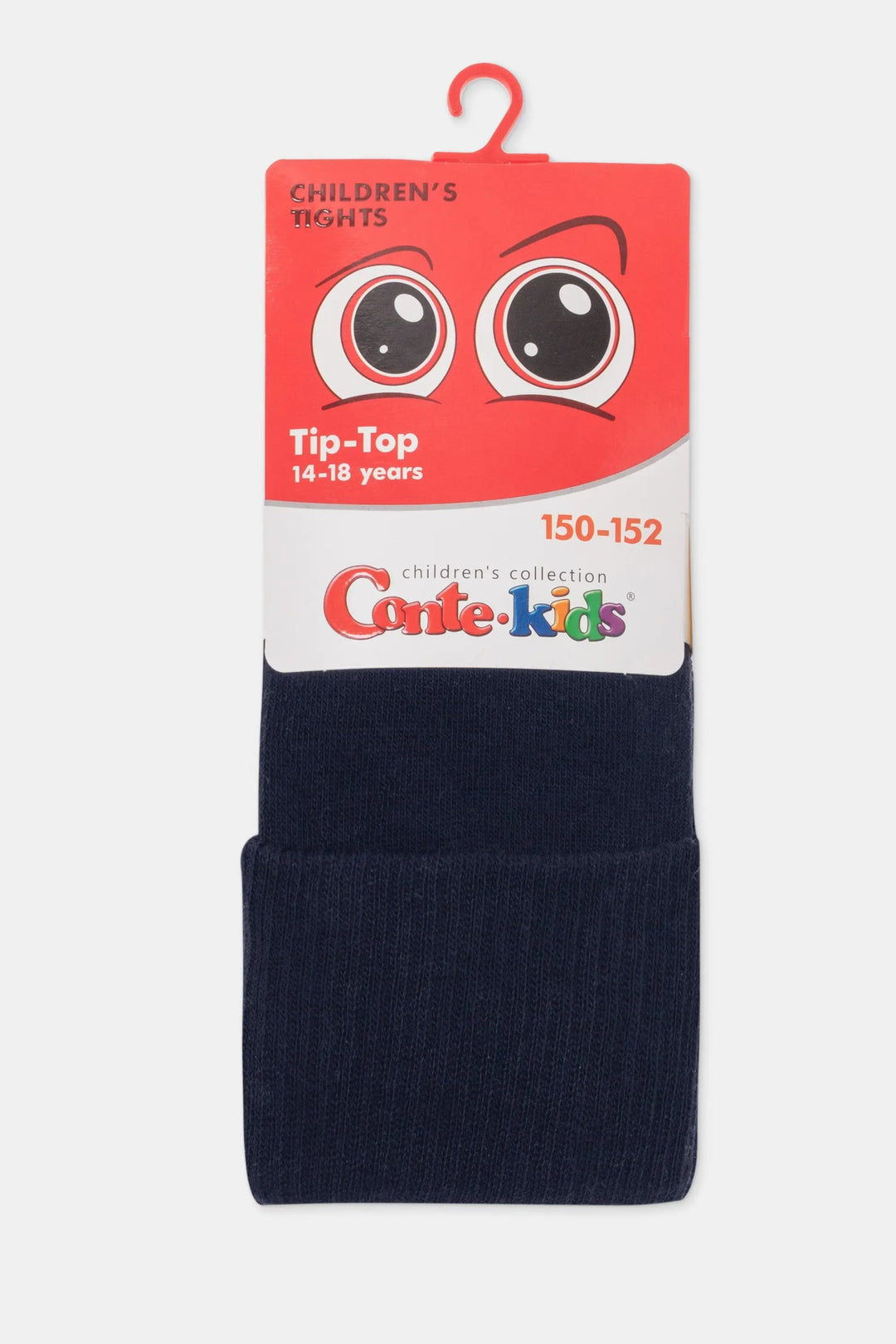 Navy blue tights with a colorful packaging label on a white background #color_dark-blue