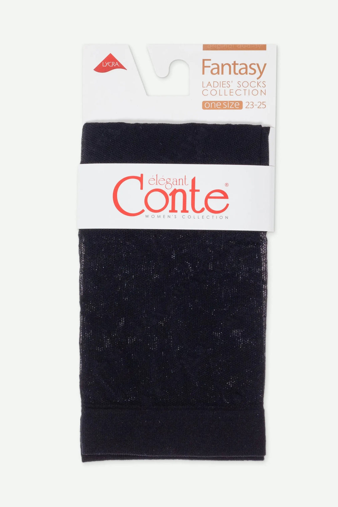 Black fabric swatch in packaging with 'Conte' branding on a white background