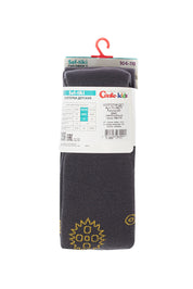 Pair of dark gray socks with a sun design on a white background, featuring a Conte Kids label. #color_dark-gray
