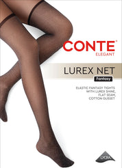 CONTE Elegant Lurex Net tights with model wearing them on a white background #color_nero-black