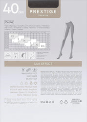 Packaging of Conte prestige premium leggings with size chart and product details. #color_bianco