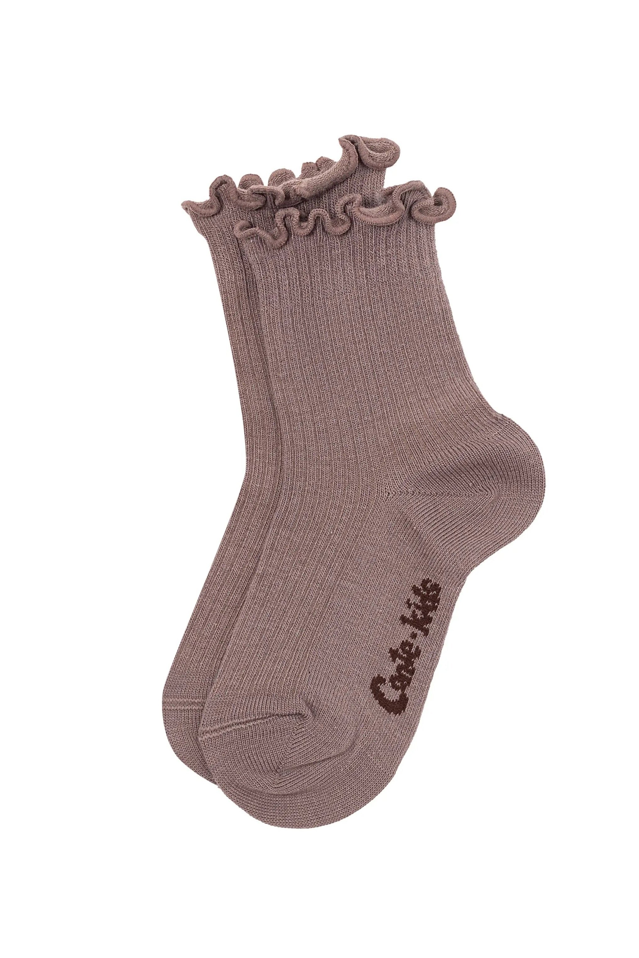 Brown sock with ruffled top on a white background #color_coffee